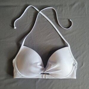la Vie en Rose Bikini Top Womens L White Halter Neck Adjustable Straps Beach